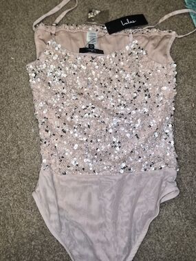 Lulu's Blush Pink Sequin Bodysuit